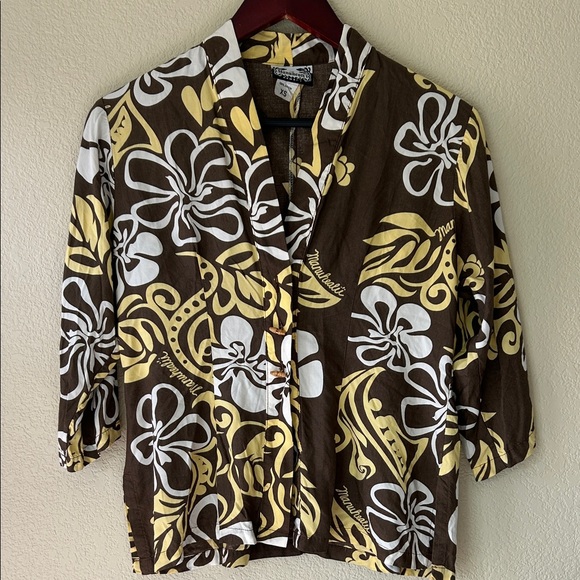 Manuhealii Brown and Yellow Rayon Floral Shirt, Sz XS - Picture 1 of 10